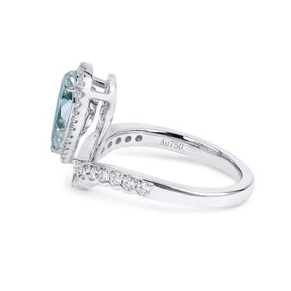 18K White Gold Statement Ring With 1.14 TCW Green Pear Shape Natural Diamond, GIA Certified