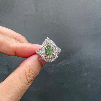 18K White Gold Statement Ring With 2.00 TCW Yellow Pear Shape Natural Diamond, GIA Certified