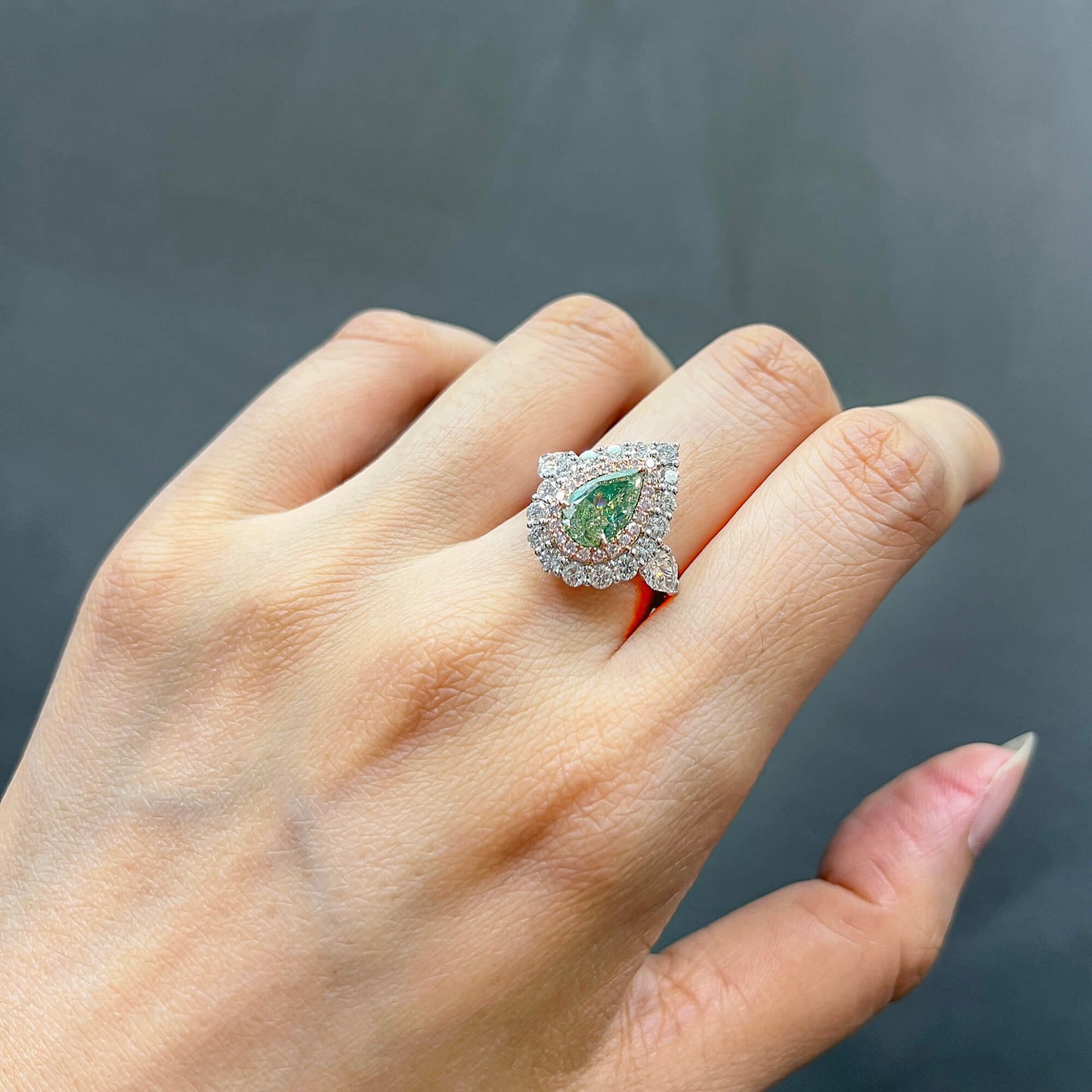 18K White Gold Statement Ring With 2.00 TCW Yellow Pear Shape Natural Diamond, GIA Certified