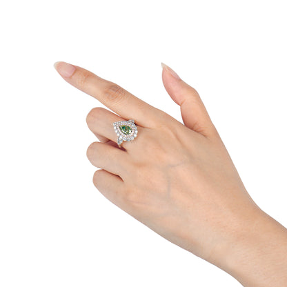 18K White Gold Statement Ring With 2.00 TCW Yellow Pear Shape Natural Diamond, GIA Certified