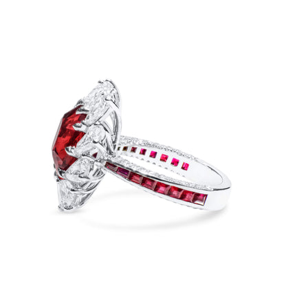 18K White Gold Statement Ring With 8.01 TCW Oval Shape Natural Ruby, GRS Certified