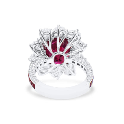 18K White Gold Statement Ring With 8.01 TCW Oval Shape Natural Ruby, GRS Certified