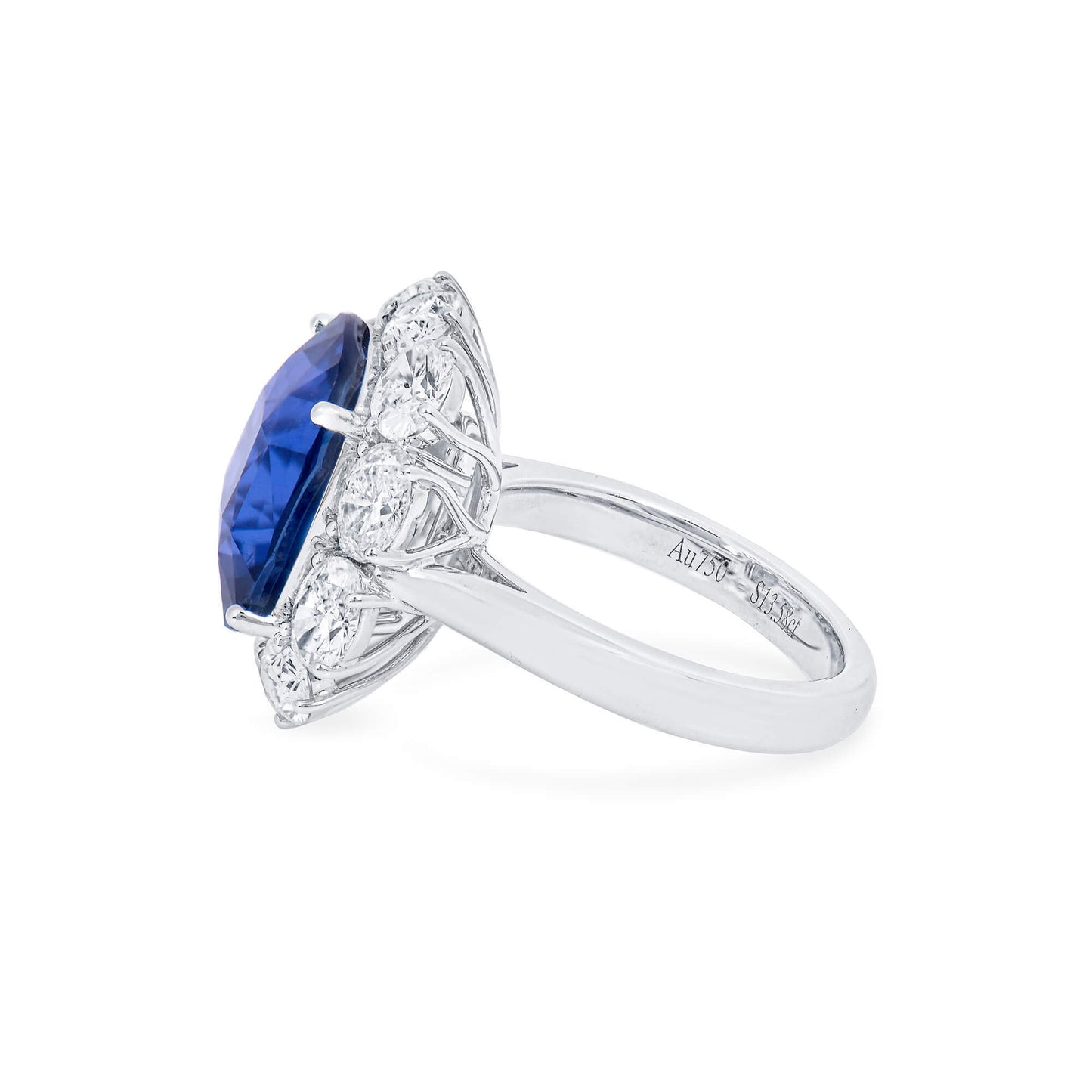18K White Gold Statement Ring With 13.58 TCW Cushion Shape Natural Sapphire, GRS Certified