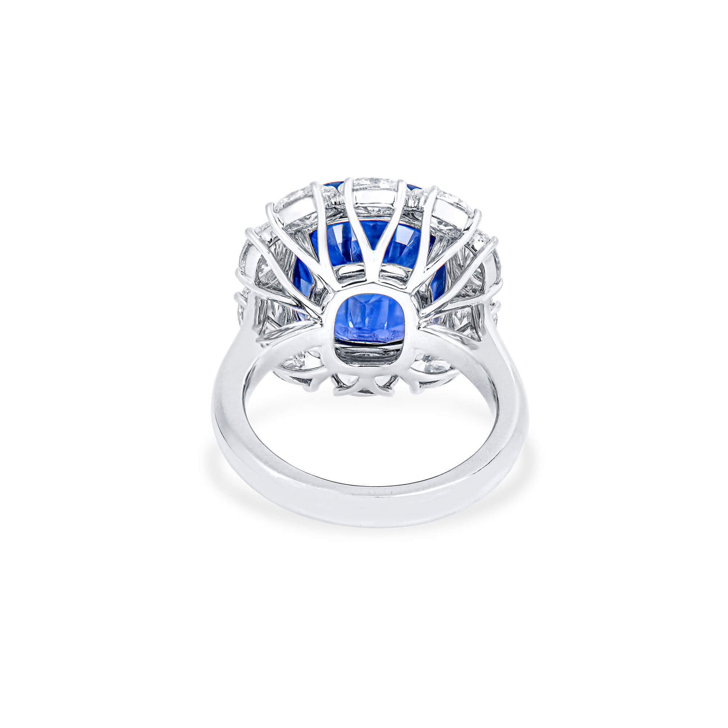 18K White Gold Statement Ring With 13.58 TCW Cushion Shape Natural Sapphire, GRS Certified