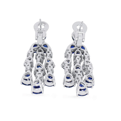 18K White Gold Statement Earrings With 13.93 TCW Pear Shape Natural Sapphire, EG_LAB Certified