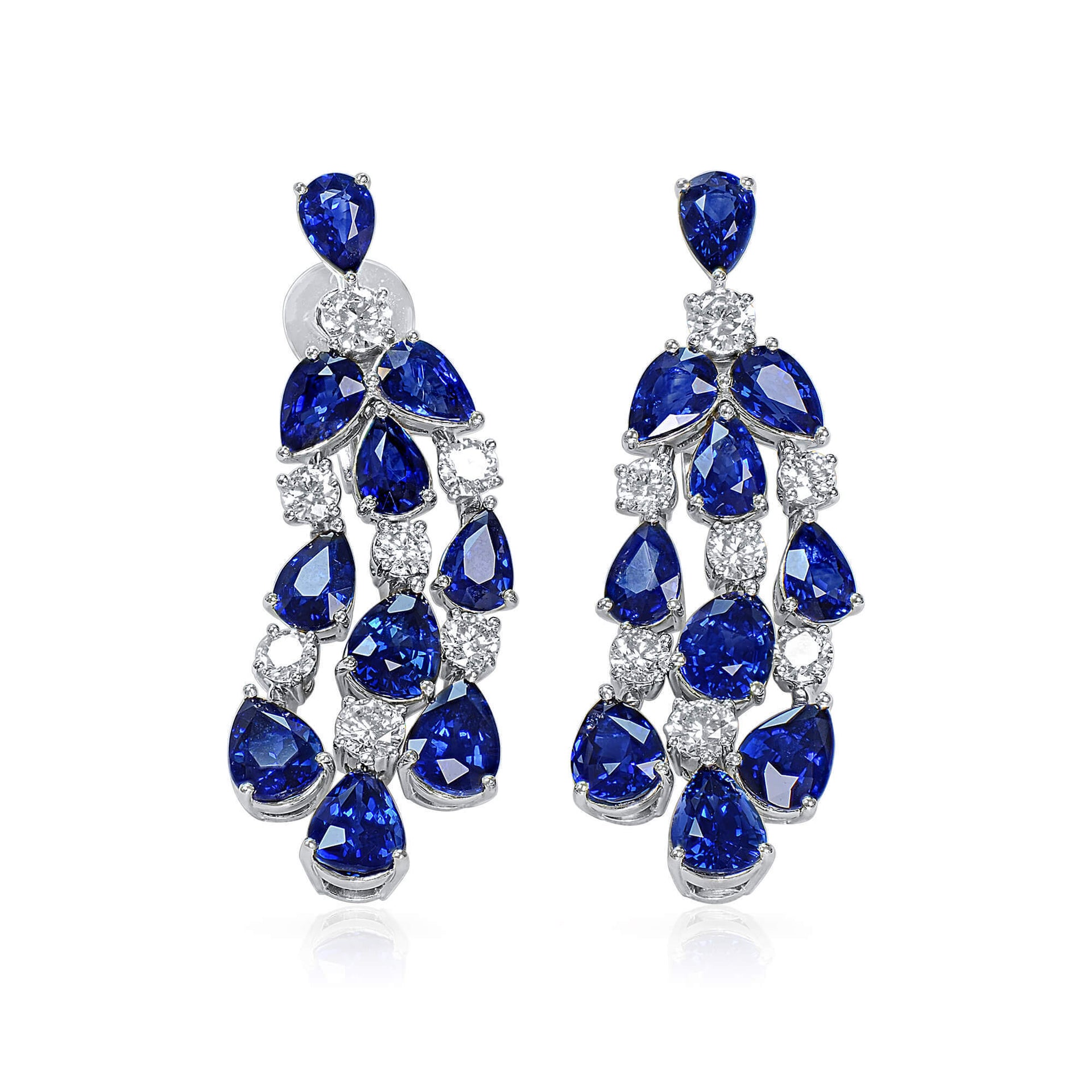 18K White Gold Statement Earrings With 13.93 TCW Pear Shape Natural Sapphire, EG_LAB Certified