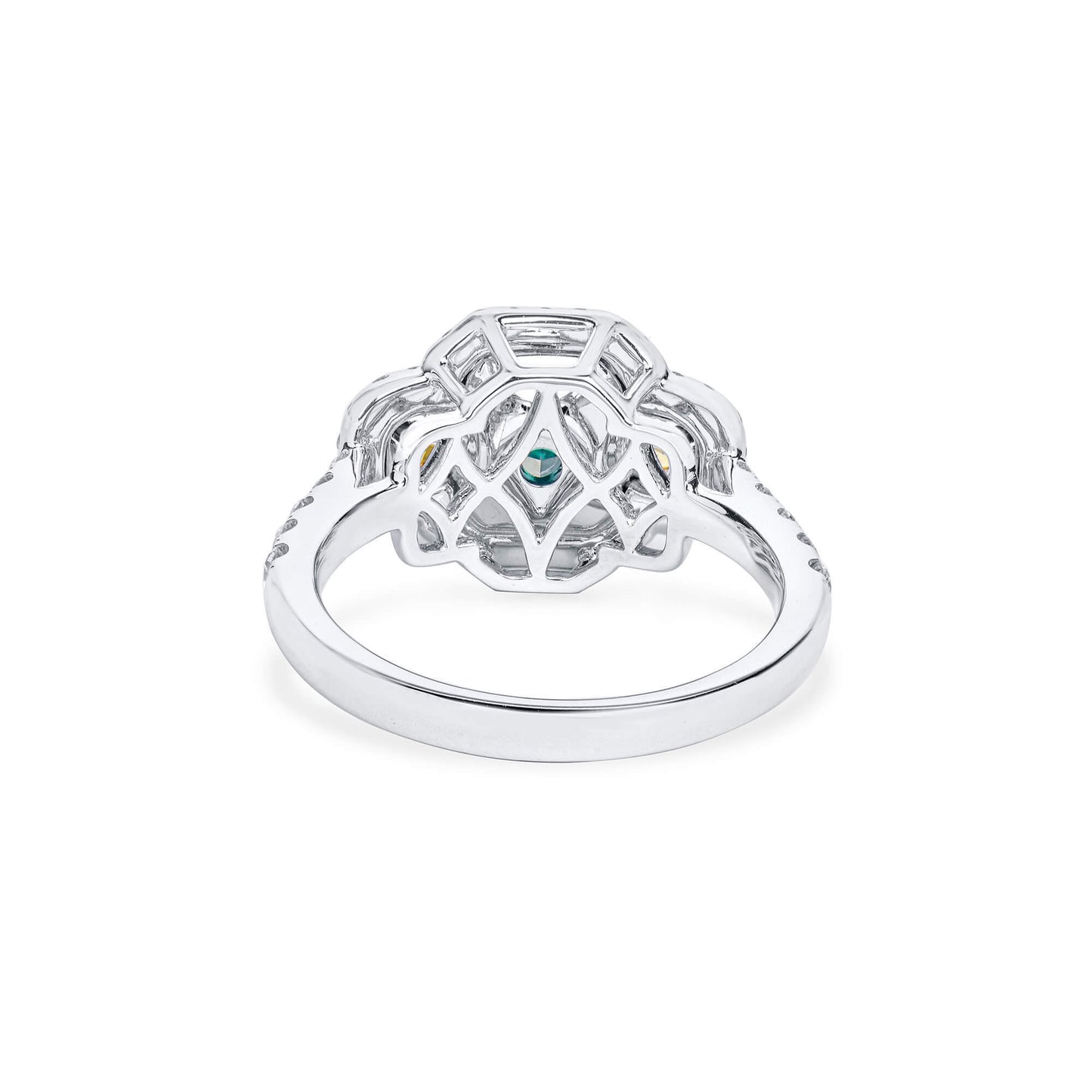 18K White Gold Statement Ring With 2.03 TCW Green Radiant Shape Natural Diamond, GIA Certified