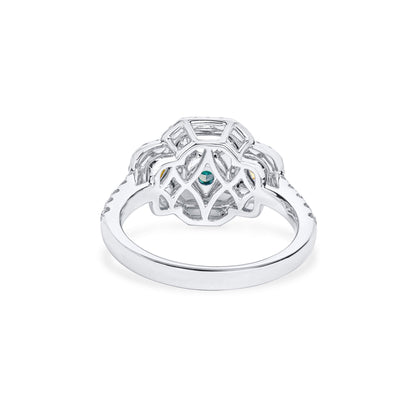 18K White Gold Statement Ring With 2.03 TCW Green Radiant Shape Natural Diamond, GIA Certified