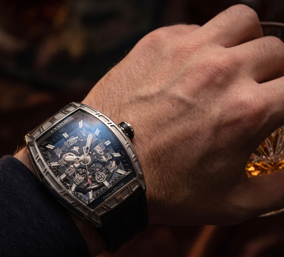 Mens CVSTOS Challenge II Jetliner Skeleton Watch With Rubber Strap Authentic Luxury Timepiece