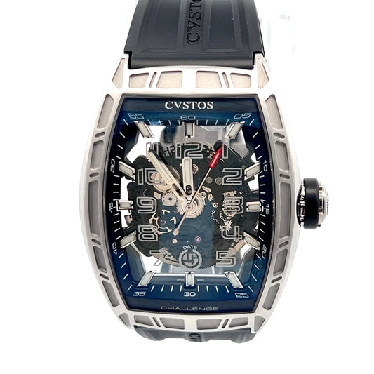 Mens CVSTOS Challenge II Jetliner Skeleton Watch With Rubber Strap Authentic Luxury Timepiece