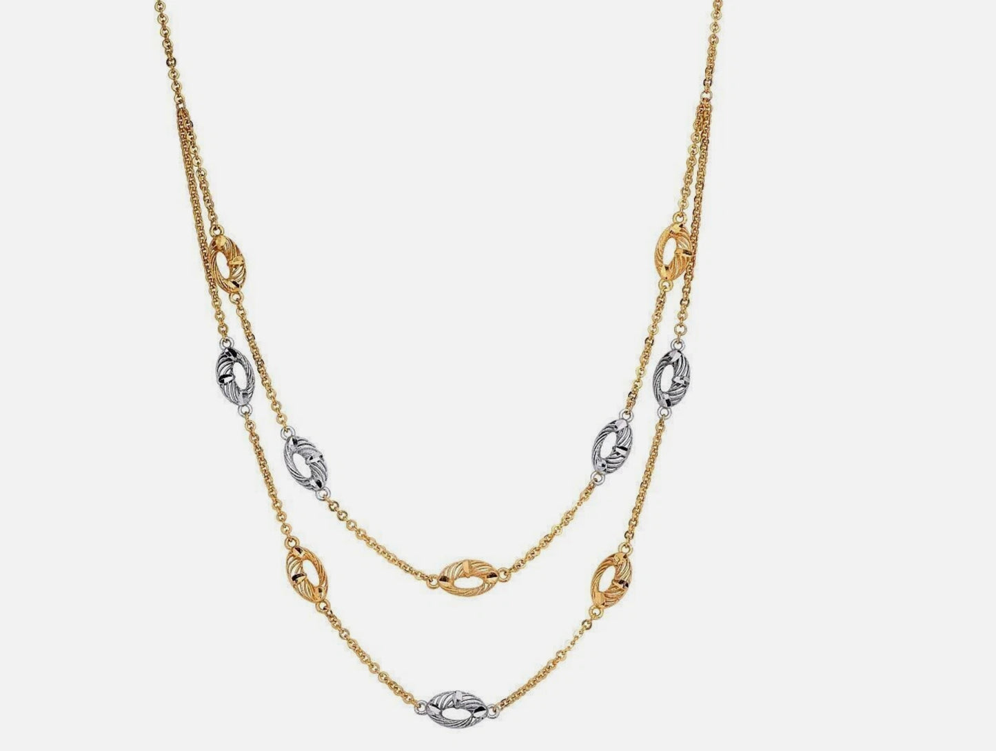 22K Yellow White Gold Two Tone Hoop Necklace - 20" Chain Necklace