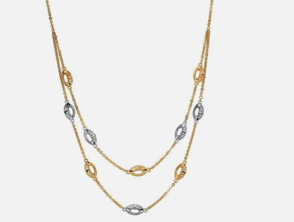 22K Yellow White Gold Two Tone Hoop Necklace - 20" Chain Necklace