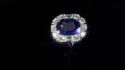 18K White Gold Statement Ring With 9.84 TCW Oval Shape Natural Sapphire, GRS Certified