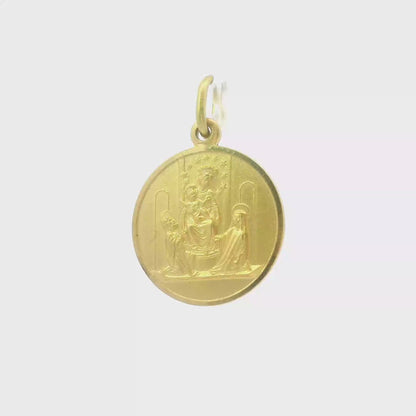 18K Yellow Gold Lady of Pompeii Pendant / Charm Virgin Mary Medal