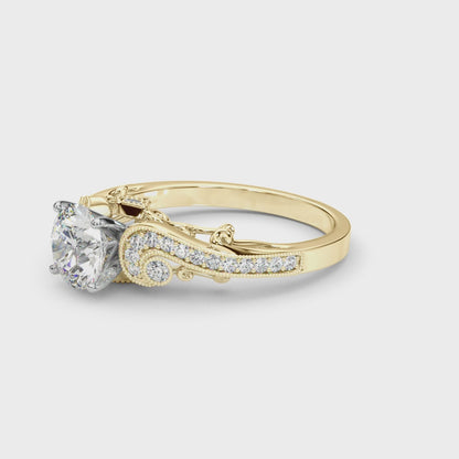 14K Yellow Gold Engagement Rings Antique With 0.15 TCW Diamond (Lab Grown VS-SI1, E/F/G)