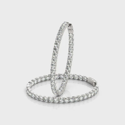 14K White Gold 1.25 Inch 4 Prong Round Hoop With 2.70 TCW Diamond (Lab Grown VS-SI1, E/F/G)