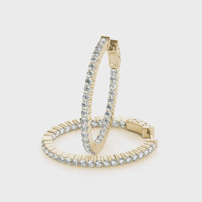 14K Yellow Gold 1.25 Inch 2 Prong Oval Hoop With 2.61 TCW Diamond (Lab Grown VS-SI1, E/F/G)