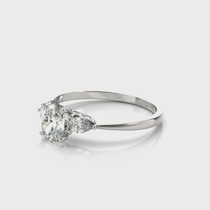14K White Gold Fashion Rings Oval & Pear Shape With 0.29 TCW Diamond (Lab Grown VS-SI1, E/F/G)