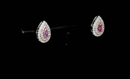 18K White & Rose Gold Statement Earrings With 0.61 TCW Pink Pear Shape Natural Diamond, GIA Certified