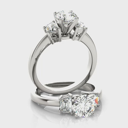 14K White Gold Engagement Rings 3 Stone Traps & Halfmoons With 0.70 TCW Diamond (SI1-SI2, G-H)