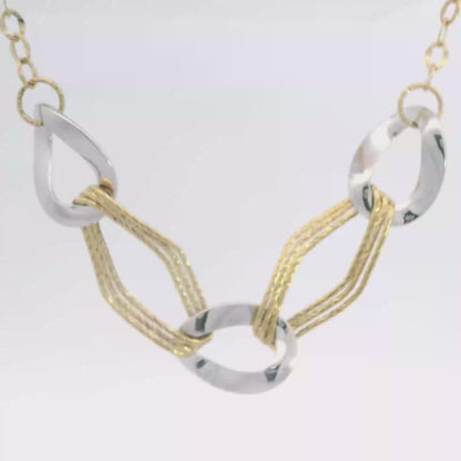 18K White-and-Yellow Gold Italian Two-Tone Fashion Link Necklace Polished