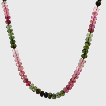 925 Sterling Silver Multi-Color Faceted Tourmaline Graduated Beaded Necklace