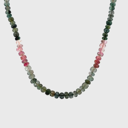 925 Sterling Silver Multi-Color Faceted Tourmaline Graduated Beaded Necklace