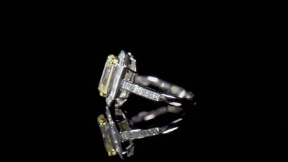 18K White & Yellow Gold Statement Ring With 2.98 TCW Yellow Radiant Shape Natural Diamond, GIA Certified
