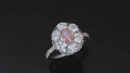 18K White & Rose Gold Statement Ring With 0.51 TCW Pink Oval Shape Natural Diamond, GIA Certified