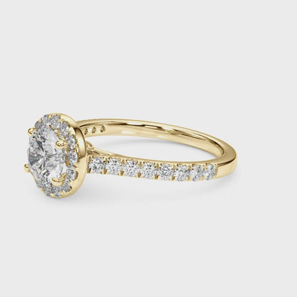 14K Yellow Gold Engagement Rings Halo Round With 0.31 TCW Diamond (Lab Grown VS-SI1, E/F/G)