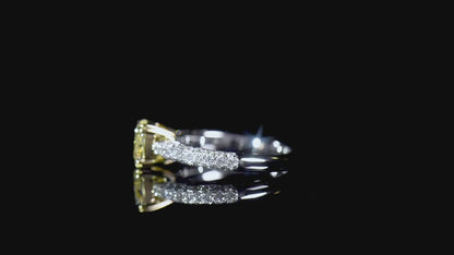 18K White & Yellow Gold Statement Ring With 1.52 TCW Yellow Cushion Shape Natural Diamond, GIA Certified