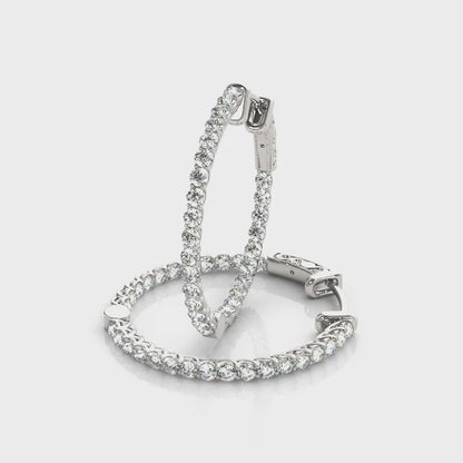14K White Gold 1 Inch Lucida Round Hoop With 0.75 TCW Diamond (Lab Grown VS-SI1, E/F/G)