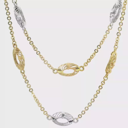 Two Tone Hoop Necklace 22K White and Yellow Gold Dainty Layered Station