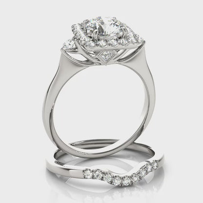 14K White Gold Engagement Rings Halo Round With 0.48 TCW Diamond (SI1, G)