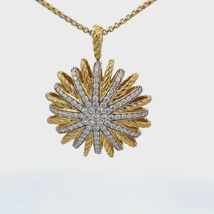 18K Yellow Gold Sun Diamond Pendant - 18" Chain Necklace