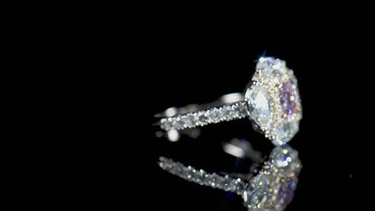 18K White & Rose Gold Statement Ring With 0.70 TCW Pink Cushion Shape Natural Diamond, GIA Certified