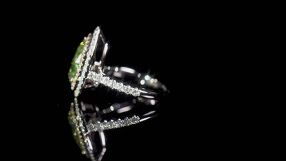 18K White Gold Statement Ring With 2.47 TCW Yellow Pear Shape Natural Diamond, GIA Certified