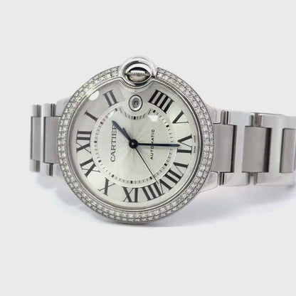 Mens Cartier Ballon Bleu Steel Diamond Automatic Watch