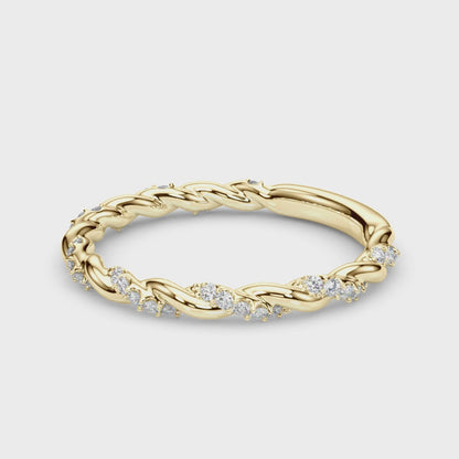 14K Yellow Gold Twisted Wedding Band With 0.20 TCW Diamond (Lab Grown VS-SI1, E/F/G)