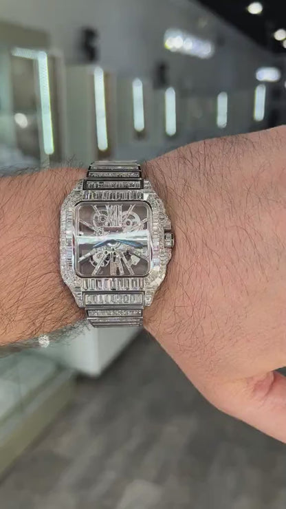 Cartier Santos Manual winding Men's Watch With White Gold Case and Strap Authentic Luxury Timepiece