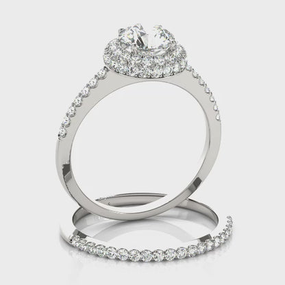 14K White Gold Engagement Rings Halo Round With 0.54 TCW Diamond (SI1-SI2, G-H)