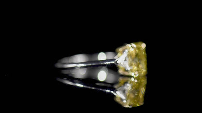 18K White Gold Statement Ring With 2.01 TCW Yellow Radiant Shape Natural Diamond, GIA Certified