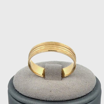 14K Yellow Gold Polished & Matte Etched Pattern Band, Size 8, Textured Ring