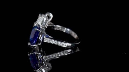 18K White Gold Statement Ring With 5.65 TCW Cushion Shape Natural Sapphire, GRS Certified