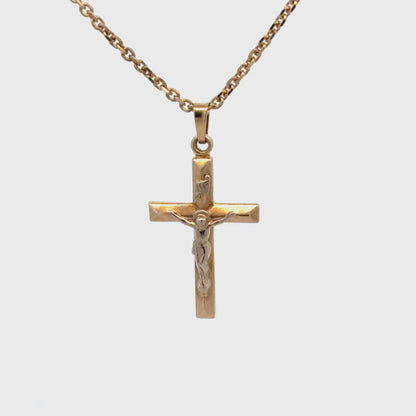 14K White-and-Yellow Gold Cross Pendant on 14K Yellow Gold Chain 16-inch