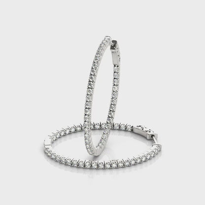 14K White Gold 1.5 Inch 4 Prong Oval Hoop With 0.74 TCW Diamond (SI2, H-I)