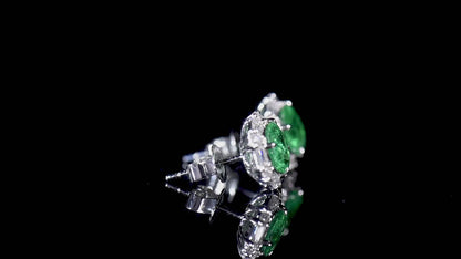 18K White Gold Statement Earrings With 1.76 TCW Round Shape Natural Emerald, GRS Certified