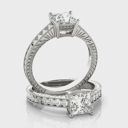 14K White Gold Engagement Rings Antique With 0.19 TCW Diamond (Lab Grown VS-SI1, E/F/G)