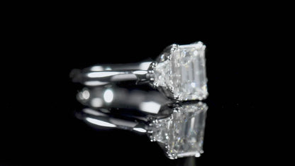 18K White Gold Statement Ring With 2.01 TCW Emerald Shape Natural Diamond, GIA Certified