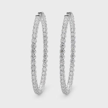 14K White Gold Lab Grown Diamond 1.6 Inch 4 Prong Round Hoop With 4 TCW Diamond (Lab Grown VS-SI1, E/F/G)